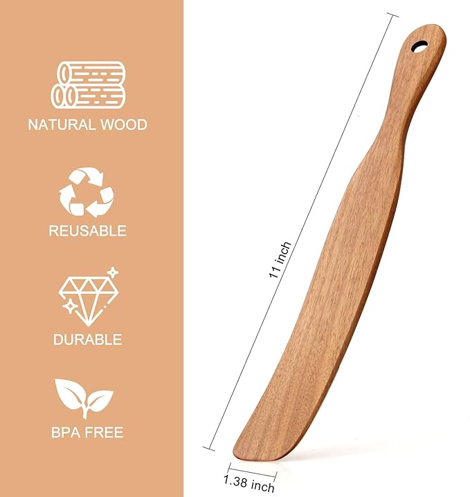 Skinny Wooden Spurtle for Sourdough Starter, Spreading, Baking, Mixing Sourdough Spoon Stirring Stick Teak Wood Bread Spatula for Cooking Utensils Flat Spurtles Kitchen Tools Scraper Jar Spatulas