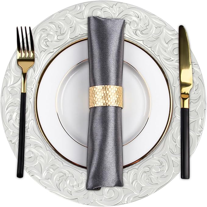 150pcs Silver Charger Plates, 13" Round Reusable Decorative Flower Relief Carving Bulk Chargers for Dinner Plates, Wedding, Bridal Shower