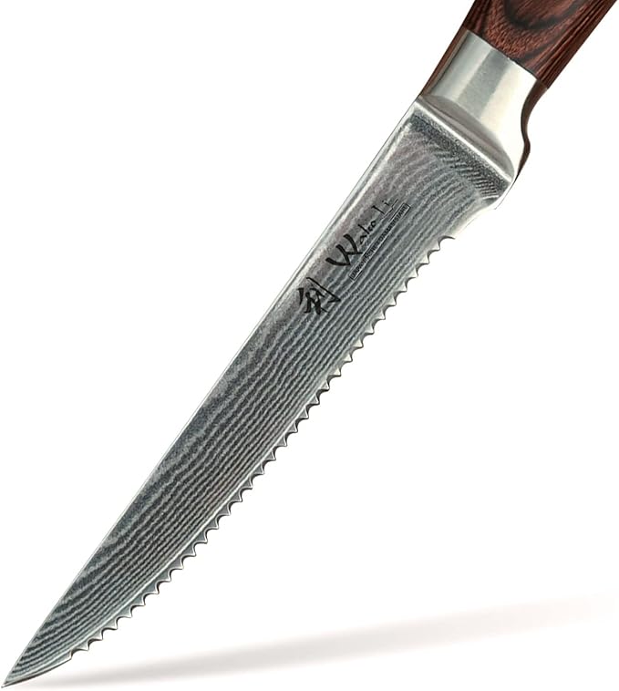 Wakoli EDIB 4-Piece Damascus Steak Knife Set ??Professional Dining Kitchen Knives with VG10 Core Blades, 67-Layer Damascus Steel & Ergonomic Pakkawood Handles ??Premium Steak Cutlery in Gift Box