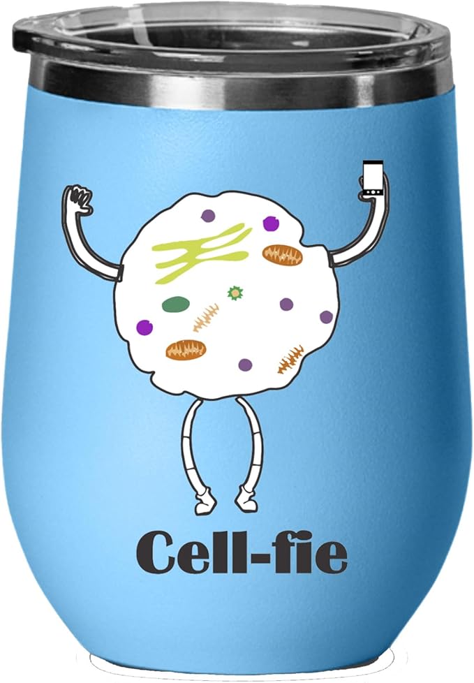 Cell Fie Wine Tumbler, Cell Fie Gift Lover, 12oz Stainless Steel Wine Tumbler, Gifts For Him, For Her, For Boys, For Girls, Birthday, Christmas Gift idea (Light Blue)