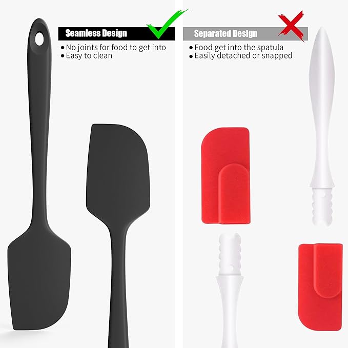 600째F Heat Resistant Silicone Spatula, Doosu High Temp Flexible Kitchen Rubber Bowl Scrapers Food Grade Seamless Baking Supplies Scratch-Proof for Scraping Non-Stick Pans (Black, 11.4in)