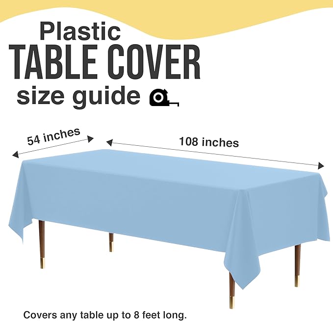 Exquisite 66% Thicker Premium Plastic Table Cloth Rectangle Table Cover 0.5 Mil 24 Pack Light Blue Table Cloth 54 Inch x 108 Inch Disposable Tablecloth Won't Tear Easily Like Cheap Thin Brands