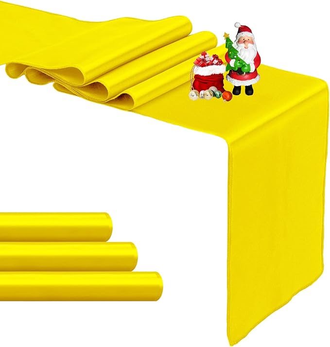 4-Pack Yellow Satin Table Runner 12 x 108 Inch Long Bright and Smooth Silk Fabric Table Runner for Wedding Banquet Birthday Party Decoration