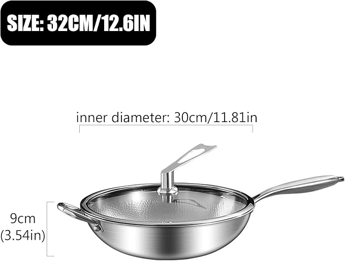 Titanium Hammered Wok with Double Handles, Frying Pans Nonstick, Non-Stick Wok, Scratch-Resistant Non Stick Titanium Pans for Cooking,12.6IN