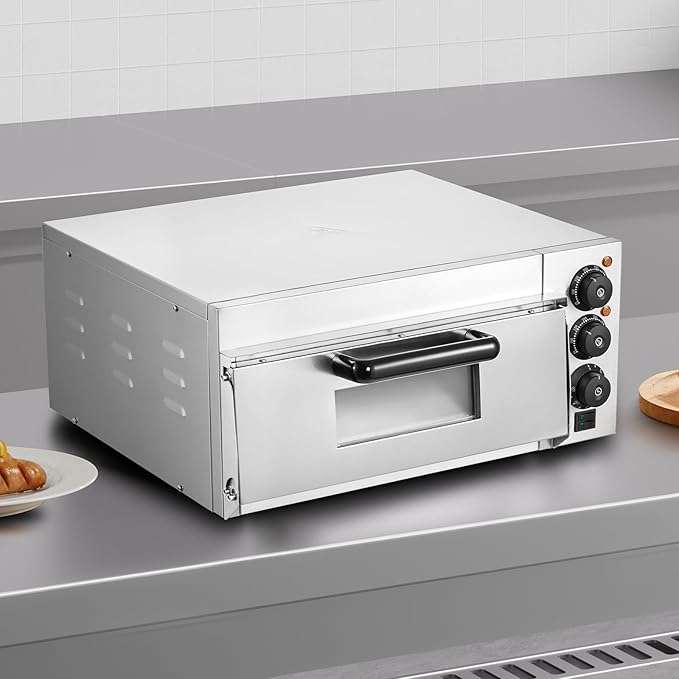 VEVOR Commercial Pizza Oven Countertop, 16" Single Deck Layer, Stainless Steel Electric Pizza Oven with Stone and Handle, Multipurpose Indoor Pizza Maker for Restaurant Home Pretzels Baked