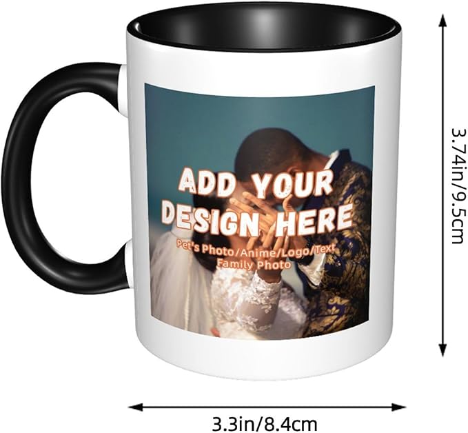 Customizable Mugs and Coffee Cups with Various Creative Designs Customize Your Photos Images Texts Partial or Full-Size Printing (Partial, Black)