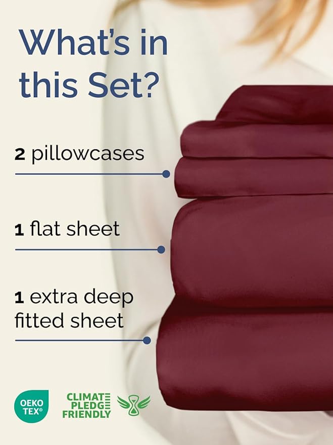 Extra Deep Pocket King Sheets - 4 Piece Breathable & Cooling Bed Sheets - Hotel Luxury Bed Sheet Set - Soft, Wrinkle Free & Comfy - Easily Fits Extra Deep Mattresses - Deep Pocket Burgundy Sheets Set