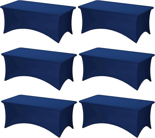 Fixwal 6FT Navy Blue Table Cloth Rectangle Tables, 6 Pack Spandex Table Cloths for 6 Foot Rectangle Tables, Fitted Rectangular Stretch, Washable Patio Table Cover (72Lx30Wx30H Inch)