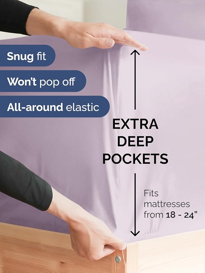Extra Deep Pocket Cal King Sheets - 4 Piece Breathable & Cooling Bed Sheets - Hotel Luxury Bed Sheet Set - Soft, Wrinkle Free & Comfy - Easily Fits Extra Deep Mattresses - Light Lavender Sheets Set
