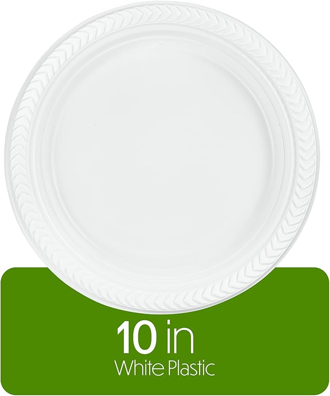 PLASTICPRO 100 PCS White Plastic Round 10" Inch Plastic Plates Premium Quality Light Weight Disposable Dishes Dinner Plates for Parties Weddings