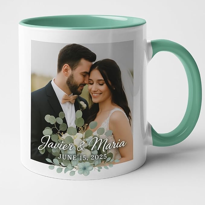 Personalized Coffee Mug | Custom Photo, Text, or Logo Cup (11oz, Mint Green Rim, Inner, and Handle) |Dishwasher & Microwave Safe |Unique Gift for Men & Women ?밫aza Personalizada