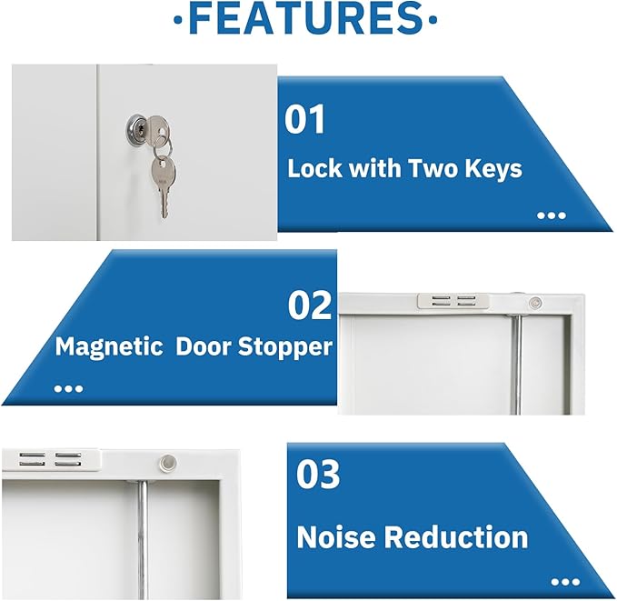 CJF Metal Storage Cabinets with Shelves and Doors, Steel Locking Cabinet for Home Office, Garage, Utility Room and Basement, 36.2" H x 31.5" W x 15.7" D (White)