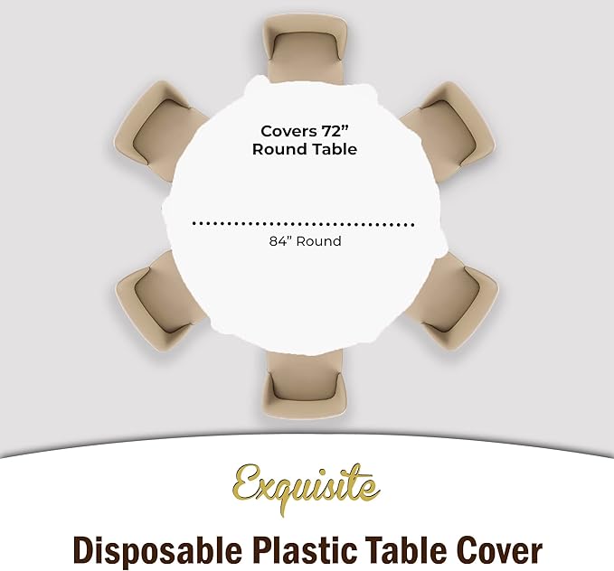Party Solids Pack Of 6 Premium Plastic Tablecloth 84 Inch Round Plastic Table Cover - Checkered