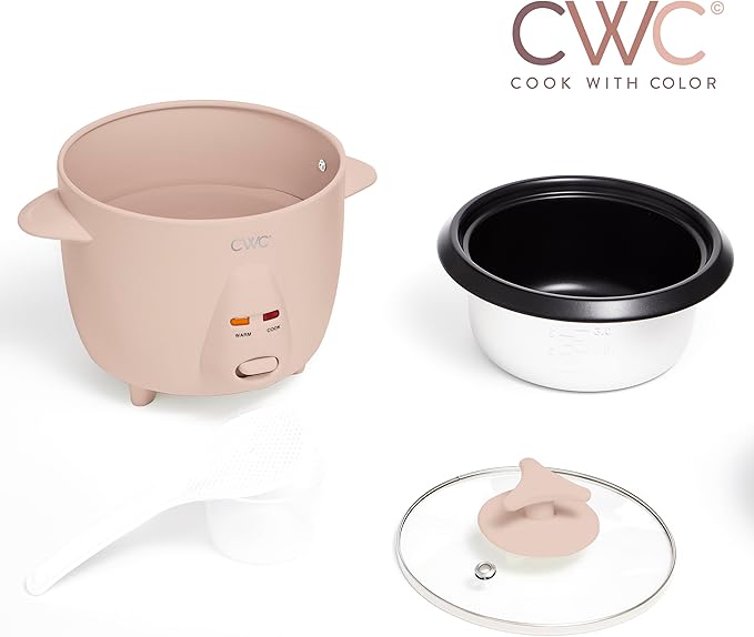 COOK WITH COLOR 6 Cup Rice Cooker 300W - Effortless Cooking and Perfectly, Cooks 3 Cups of Raw Rice for 6 Cups of Cooked Rice, Blush