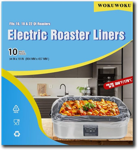10 ×Electric Roaster Liners 34 x 18 Inch Disposable Roaster Liners Fits 16, 18, 22 Quarts Roasters, Roasting Pan Liners Cooking Bags for Immediate Cleanup