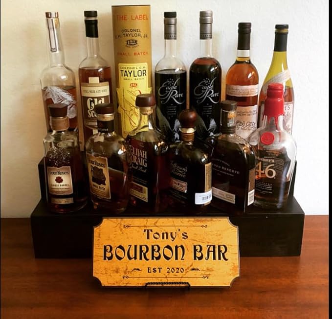 Handmade Tiered Display Shelving - Three Tier Bar Display - Bar Organizer - Liquor Bottle Display (42" with Back, Black)