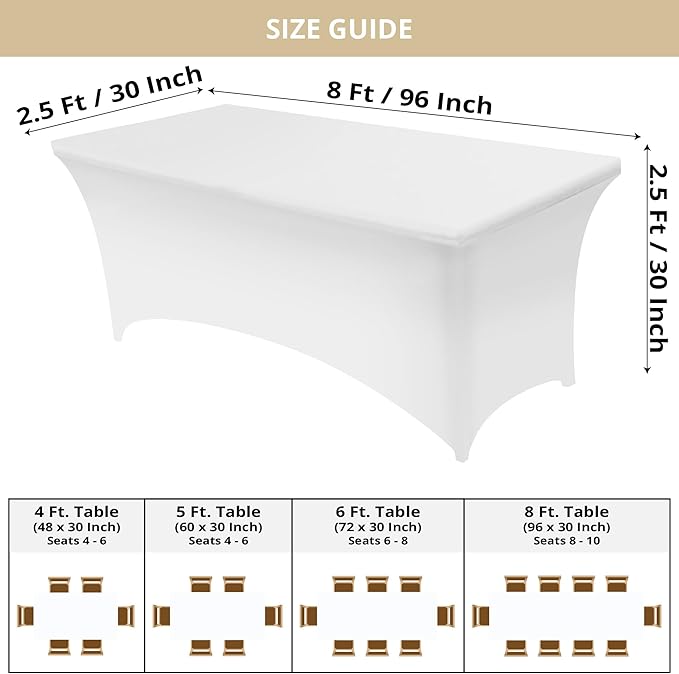 Utopia Kitchen Spandex Tablecloth 2 Pack [8FT, White] Tight, Fitted, Washable and Wrinkle Resistant Stretch Table Cloth Rectangle Cover for Trade Show, Weddings & Parties [96Lx30Wx30H Inch]