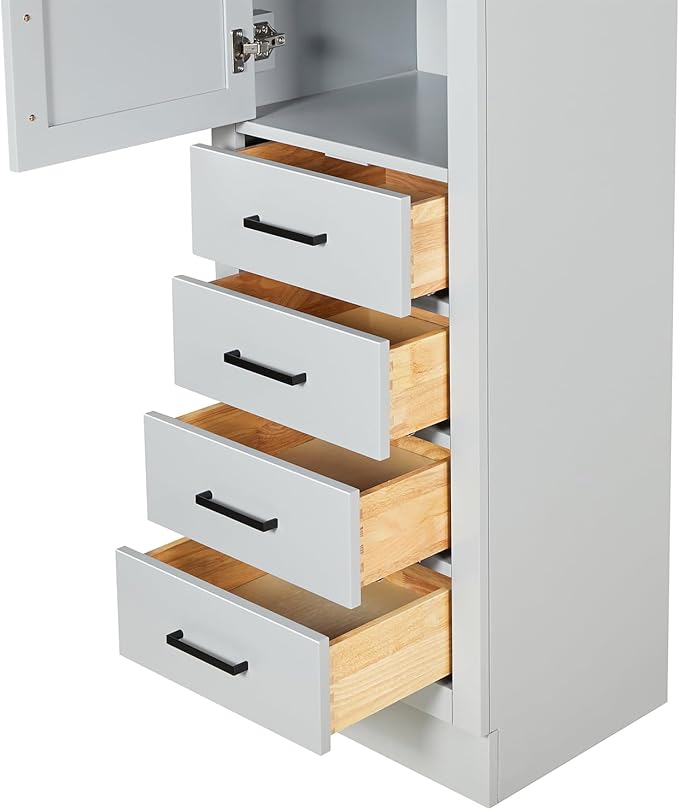 ARIEL Hepburn Bathroom Storage Cabinet - Solid Hevea Wood and Fully Assembled for Long-Lasting Durability and Sophisticated Finish, Freestanding Linen Bathroom Cabinet - 65?쒱 x 20?쓂 x 16?쒭, Grey