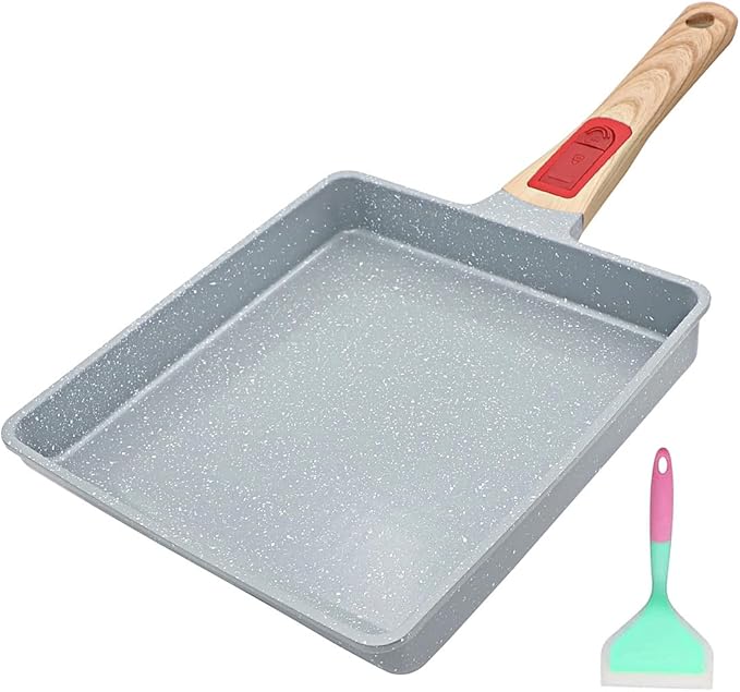 Ceramic Tamagoyaki Pan, Japanese Omelette Pan Nonstick, Rectangle Square Egg Frying Pan Skillet Nonstick, Detachable Handle, PFAS & PFOA-Free, Oven Safe, 9" x 8.2"