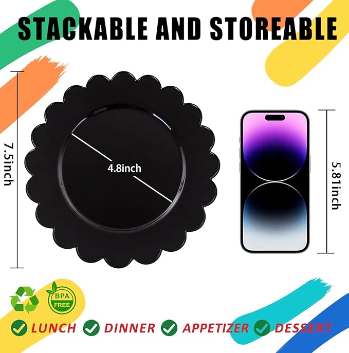 SUT 72 PCS Black Plastic Plates - 7.5 Inch Plates Disposable Heavy Duty竊똏lastic Plates for Party, Dessert & Celebrations