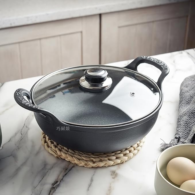 Cast Iron Wok with Handles, Grilling Wok, Use in the Oven, on the Stove, or on the Grill (Wok with Lid 11 inch)