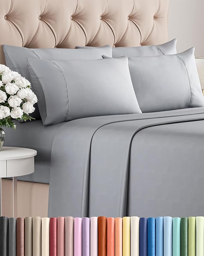 Queen Sheets Set 6 Piece - Includes 4 Pillowcases - Bed Sheets Queen Size - Soft Hotel Luxury Bedding - Cooling, Comfy and Breathable - 1 Flat & 1 Fitted & 4 Pillowcases w/ Deep Pockets - Steel Blue