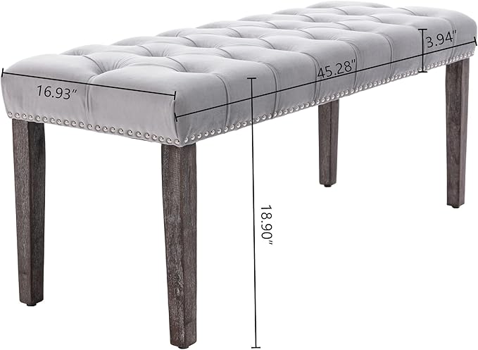 KCC Button-Tufted Ottoman Bench, Upholstered Bedroom Benches Velvet Footrest Stool Accent Bench for Entryway Dining Room Living Room Bedroom End of Bed, Gray