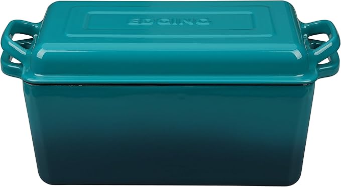 Enameled Cast Iron Dutch Oven, Oblong Bread Oven for Sourdough Bread Baking, Baking Pan, Dual Handles, Oven Safe, 4 Quart, Darkcyan