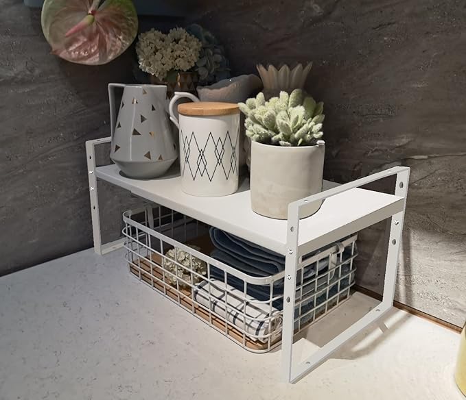 Expandable Stackable Spice Rack Cabinet Shelf Organizer in Cabinets Shelves Kitchen Cupboard Organization Stack up Racks Pantry Countertop Storage Large/White 1 Pack
