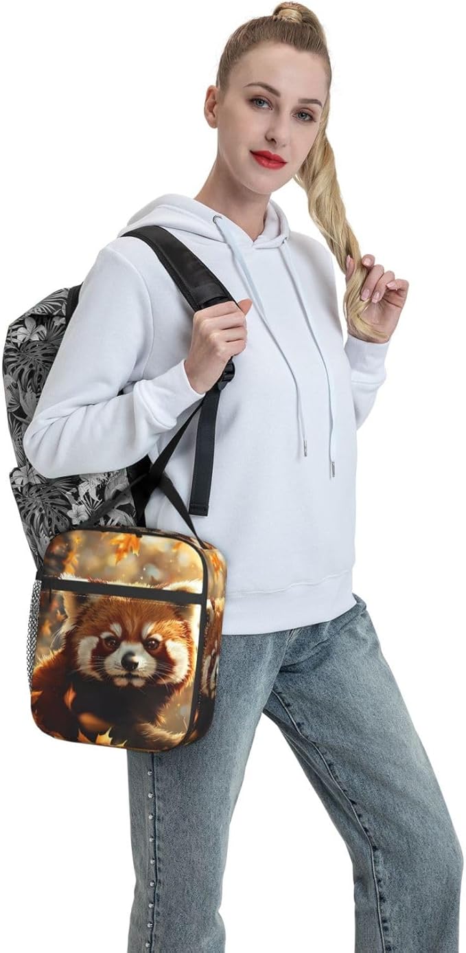 VANZEV Insulated Lunch Box for Women Men, Cute Red Panda Lunch Box Reusable Portable Lunch Bag Cooler Tote Waterproof Lunch Container for Office Picnic Work Travel Hiking