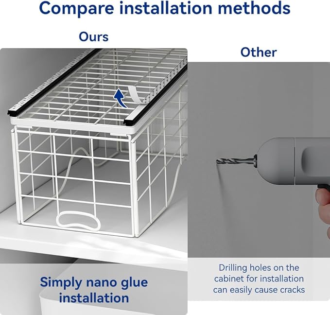 Pull out Narrow Cabinet Organizer,Carbon Steel Pull Out Drawer,Fixed Heavy Duty Kitchen Cabinet Slide Out Shelves for Storing and Organizing Bathrooms, Kitchens, Bedroom (White, Deep 16.7")