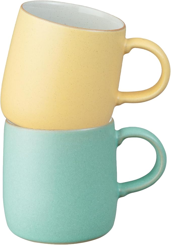 Denby - Impression Assorted Mustard & Mint Small Mugs Set of 2-9.5oz/ 280ml Tea Cup Mug Set For Office & Home - Dishwasher & Microwave Safe - Tea Cups With Neutral Glaze, Chip Resistant