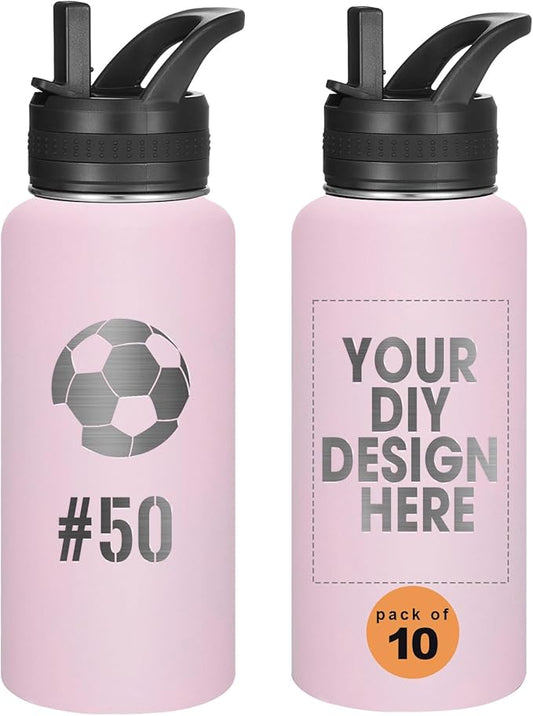 Personalized Laser Engraving Custom Water Bottle Print in USA 10 Pcs 32oz Double Wall Stainless Steel Leakproof Wide Mouth Cup with Flip Straw