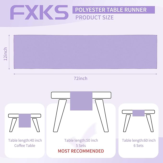 12 Pack Lavender Table Runner 6FT Polyester Table Runners,12x72 inch Rustic Farmhouse Table Runner, Washable and Reusable Table Runners for Wedding Birthday Parties Banquet Table Decorations