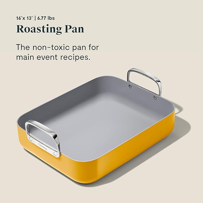 Caraway Roasting Pan - 16x13??Roasting Pan with Rack - Non-Stick Ceramic Coated - Non Toxic, PTFE & PFOA Free - Oven Safe & Compatible with All Stovetops - Marigold