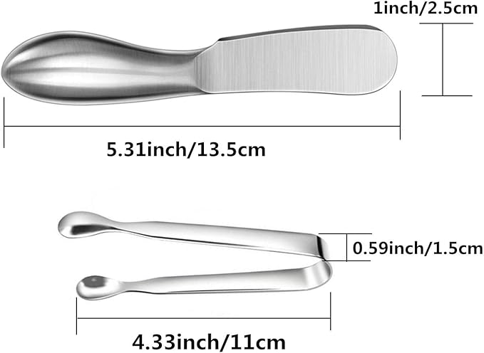 Spreader Knife Set,6-Piece Cheese and Butter Spreader Knives,Mini Serving Tongs,Stainless Steel Multipurpose Butter Knives