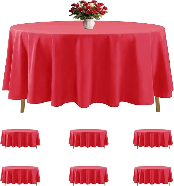 6 Pack Red Round Tablecloths 108 Inches Table Cloth Stain and Wrinkle Resistant Washable Polyester Table Cover Fabric for Party, Wedding,Dining,and Banquet Decoration