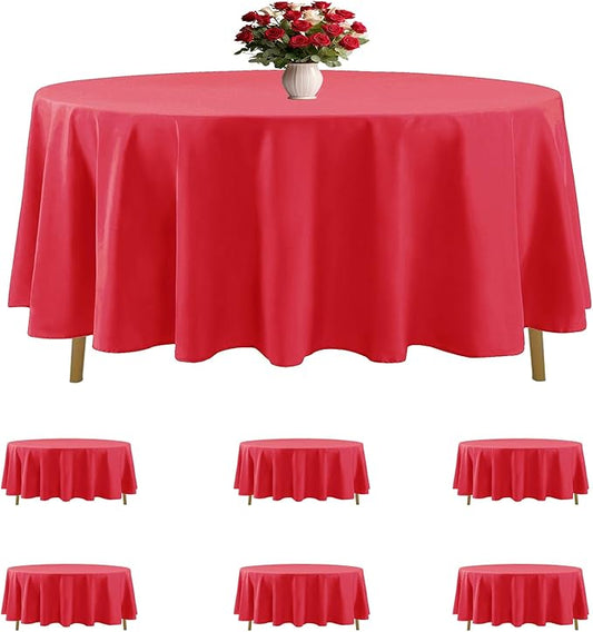6 Pack Red Round Tablecloths 108 Inches Table Cloth Stain and Wrinkle Resistant Washable Polyester Table Cover Fabric for Party, Wedding,Dining,and Banquet Decoration