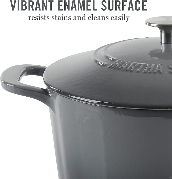 MARTHA STEWART Gatwick 7-Quart Enamel Cast Iron Dutch Oven ??Classic Grey ??Durable Heavy-Duty Dutch Oven for Slow Cooking, Braising & Baking