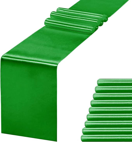 JEVIX 10 Pack Green Table Runner 12 X 108 Inch Silk Table Runner for Party,Wedding, Birthday, Banquets,Decoration