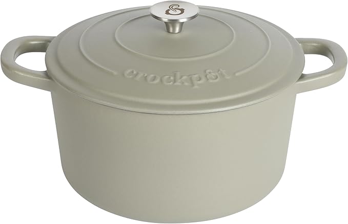 Crock-Pot Artisan 7-Quart Round European Enameled Cast Iron Dutch Oven with Lid ??Matte Green, Durable Oven Safe Cookware