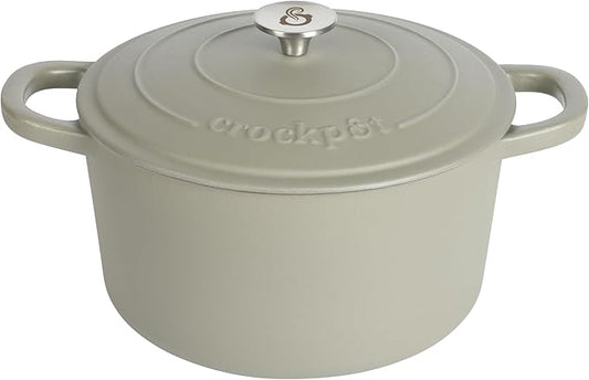 Crock-Pot Artisan 7-Quart Round European Enameled Cast Iron Dutch Oven with Lid ??Matte Green, Durable Oven Safe Cookware