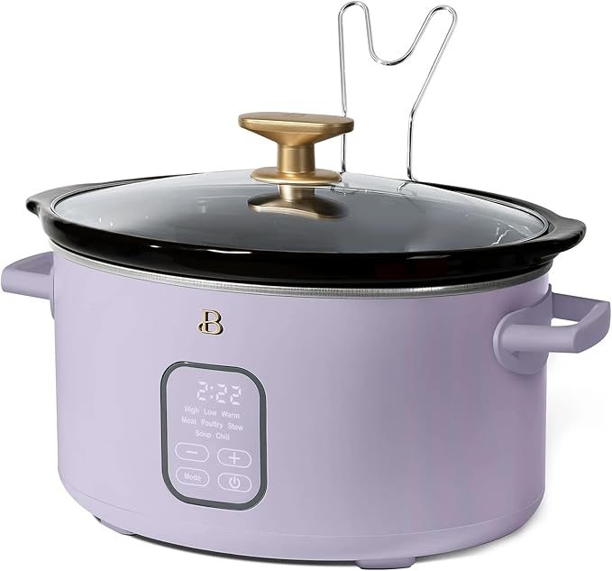 Beautiful 6 Quart Programmable Slow Cooker, 5 Cooking Presets, Digital Countdown Timer, Dishwasher Safe Parts by Drew Barrymore (Lavender)