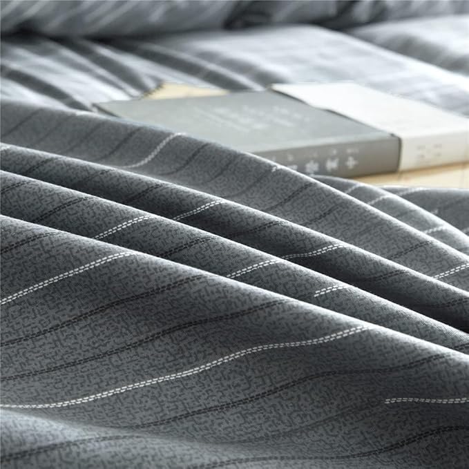 LifeTB Striped Comforter Set Queen Grey Striped Bedding Comforter 3 Pieces Geometric Comforter Set 1 Stripe Comforter Queen with 2 Pillowcases Grey Stripe Fluffy Bed Set for All Seasons