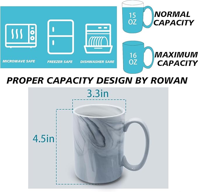 Coffee Mugs Set of 4,16 OZ Large Marble Ceramic Tea Cups with Big Handle,Bulk Grey Marble Mugs Set for Latte, Beer,Cappuccino,Microwave Dishwasher Safe Cup for Men Women Gift