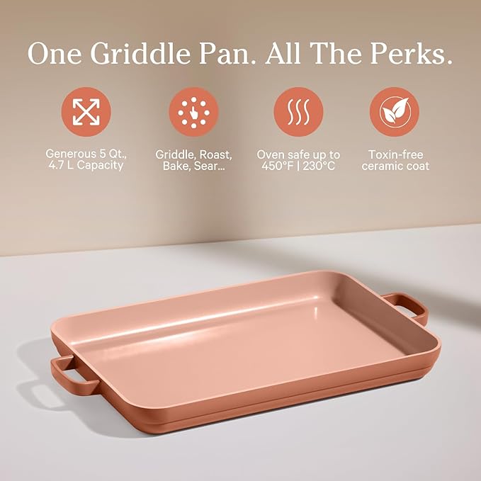 Our Place Griddle Pan - Versatile Nonstick Ceramic Sheet Pan & Stovetop Griddle | Toxin-Free, Dual-Use, with Ergonomic Handles | 5 Qt Capacity, Oven Safe Up to 450째F | Spice