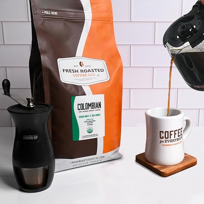 Fresh Roasted Coffee, Organic Colombian | USDA Organic, 100% Single Origin, Kosher | Medium Roast 5 lb (80 oz) Whole Bean