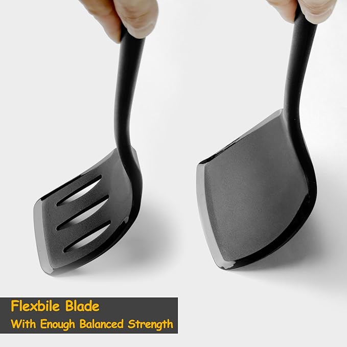 Silicone Spatula Set, 600째F Heat Resistant Silicone Spatula Turner Flipper for Cooking, Non Stick and Non Scratch Kitchen Utensils for Eggs & Pancakes, 4 Pack, Black