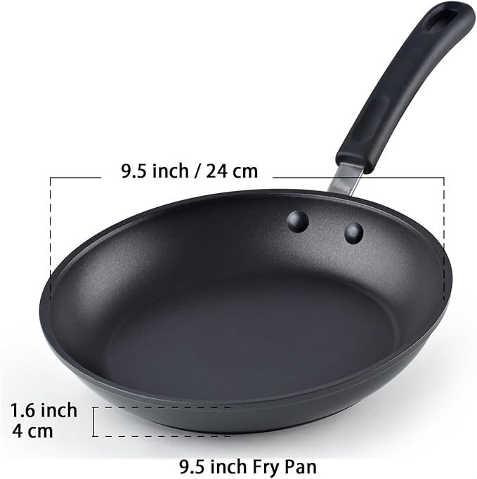 Cook N Home Nonstick Saute Fry Pan 9.5-inch Professional Hard Anodized Frying Pan, Dishwasher Safe with Stay-Cool Handles, Black