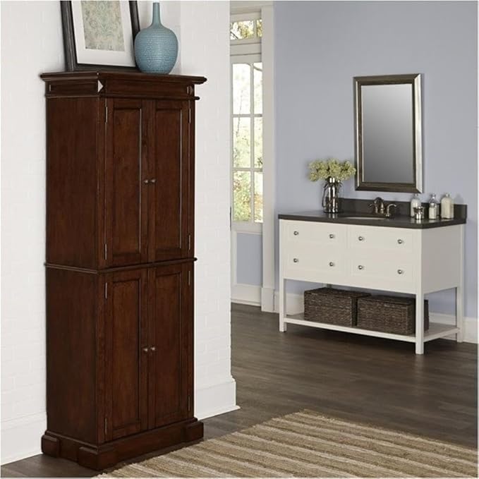 BOWERY HILL Traditional 4 Shelves Wood Kitchen Pantry in Brown Cherry